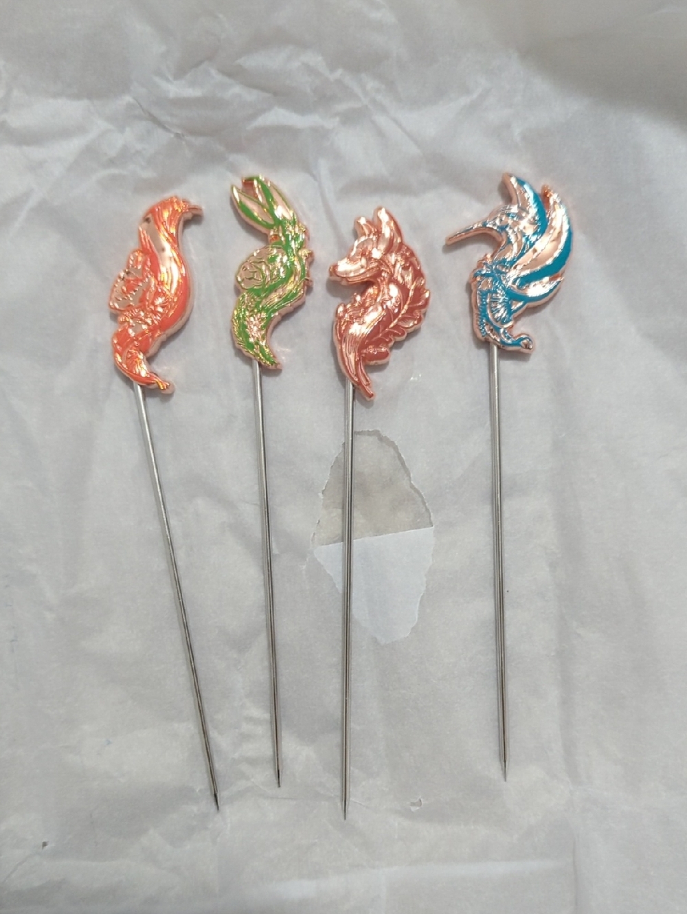 Colorful Enamel Bird Hat Pins - Orange Green Rose Gold Blue